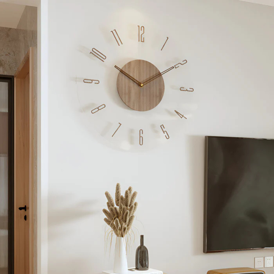 Nock - Große Wanduhr aus Acryl und Holz für das Wohnzimmer