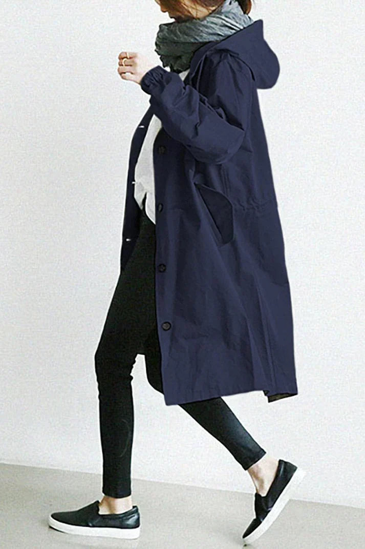 Wasserdichter Damen Trenchcoat mit Capuchon - Lang & Warm