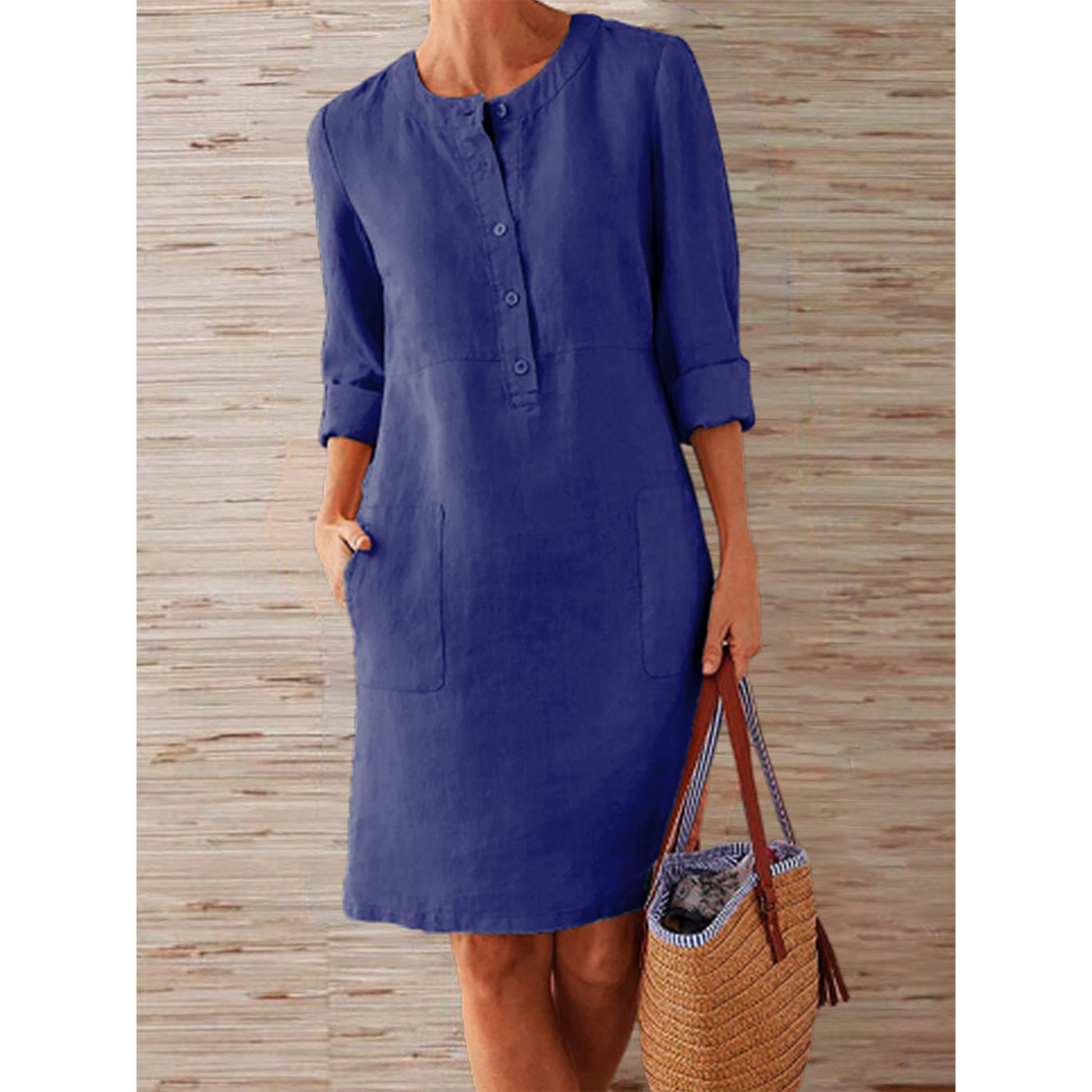 Knielanges natürliche Texturkleid | Schlichte Eleganz | Bequemer Stil