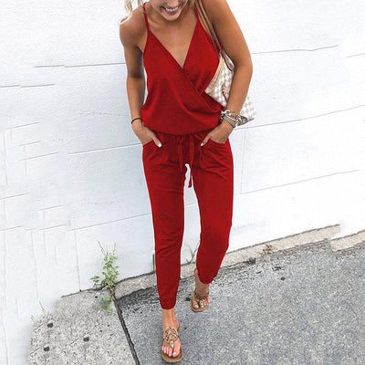 Clara Lässiger Jumpsuit mit V-Ausschnitt und Verstellbarem Bund