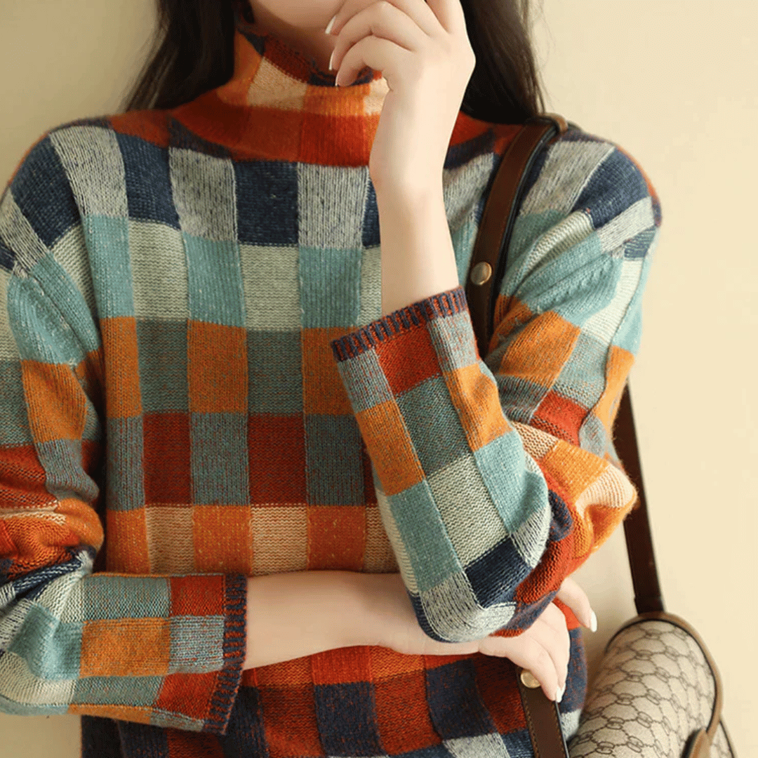 Weicher Kaschmir-Rollkragenpullover | Stilvolles Patchwork-Design
