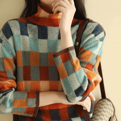 Weicher Kaschmir-Rollkragenpullover | Stilvolles Patchwork-Design