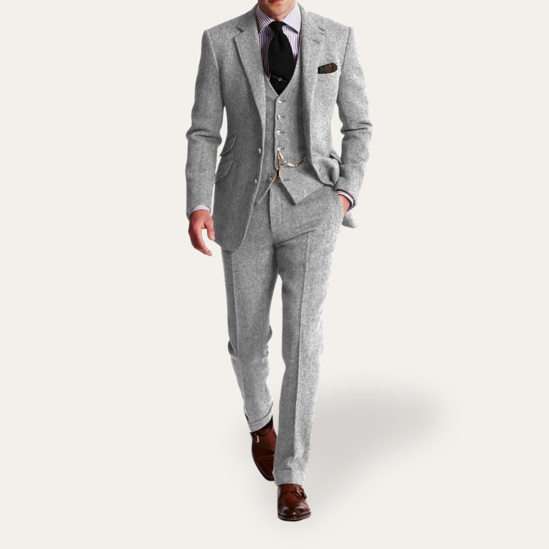 Herren Tweed Anzug 3-teilig Slim Fit Business Festlich