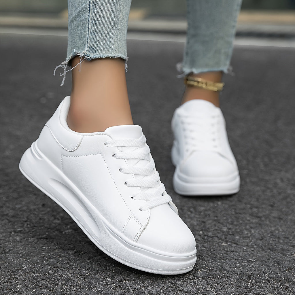 Weiße Clean-PU Leder-Sneakers für Frauen