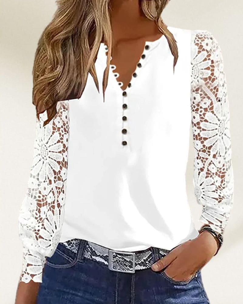 Jasmine - Bluse mit Knopfverschluss und Ärmeln aus Spitze