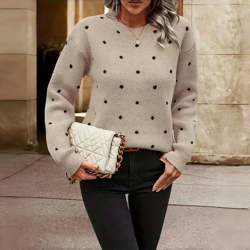 Polka Dot Strickpullover - Beige Weicher Rundhalsausschnitt