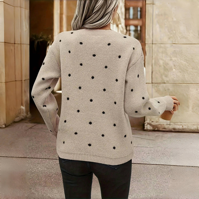 Polka Dot Strickpullover - Beige Weicher Rundhalsausschnitt