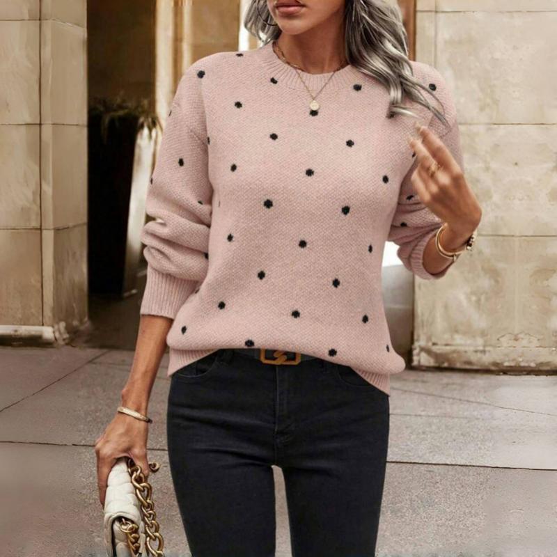 Polka Dot Strickpullover - Beige Weicher Rundhalsausschnitt