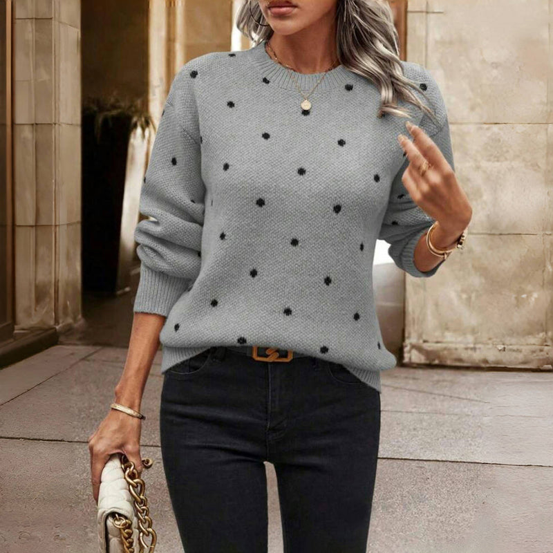 Polka Dot Strickpullover - Beige Weicher Rundhalsausschnitt