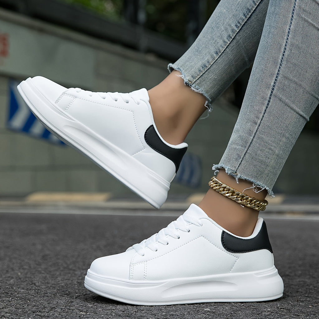 Weiße Clean-PU Leder-Sneakers für Frauen