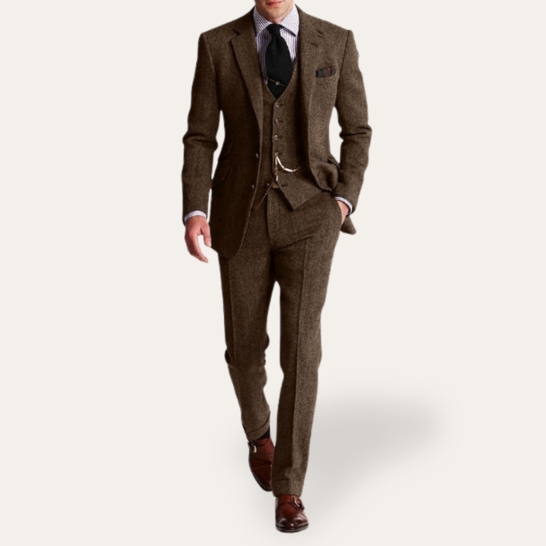 Herren Tweed Anzug 3-teilig Slim Fit Business Festlich