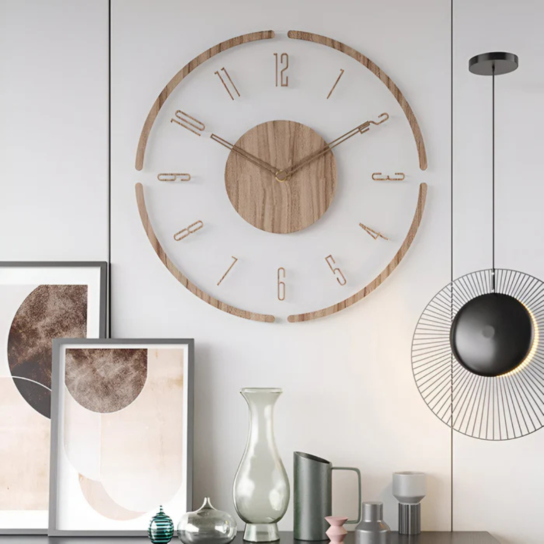 Nock - Große Wanduhr aus Acryl und Holz für das Wohnzimmer