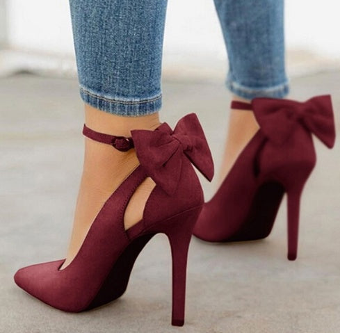 Modische High Heels für Frauen mit Schleifenriemen und spitzer Spitze