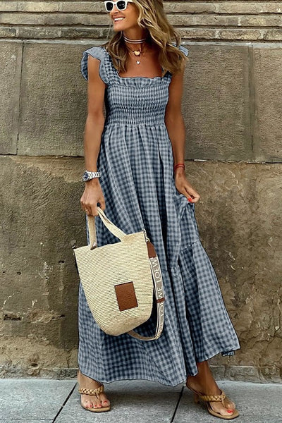 Rosie - elegantes, kariertes langes Kleid