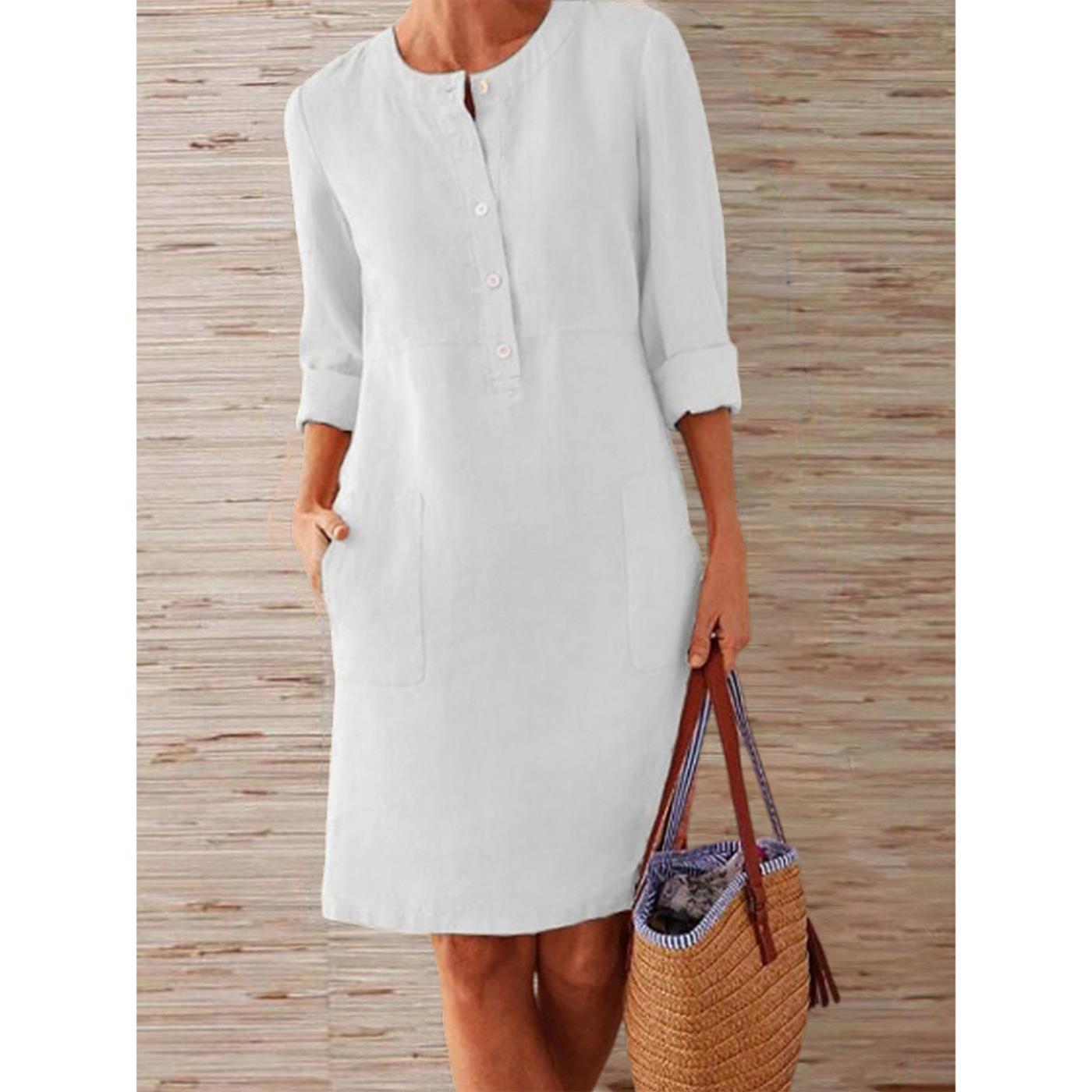 Knielanges natürliche Texturkleid | Schlichte Eleganz | Bequemer Stil