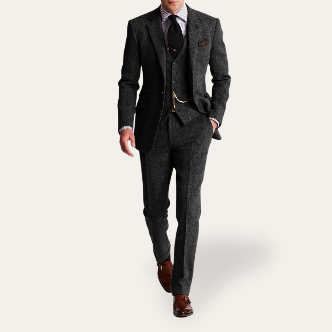 Herren Tweed Anzug 3-teilig Slim Fit Business Festlich