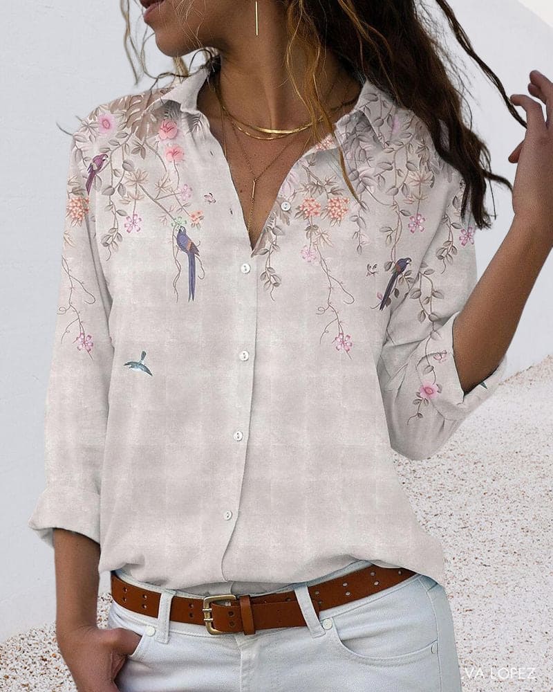 Fleur - Langärmelige Bluse mit Blumendruck