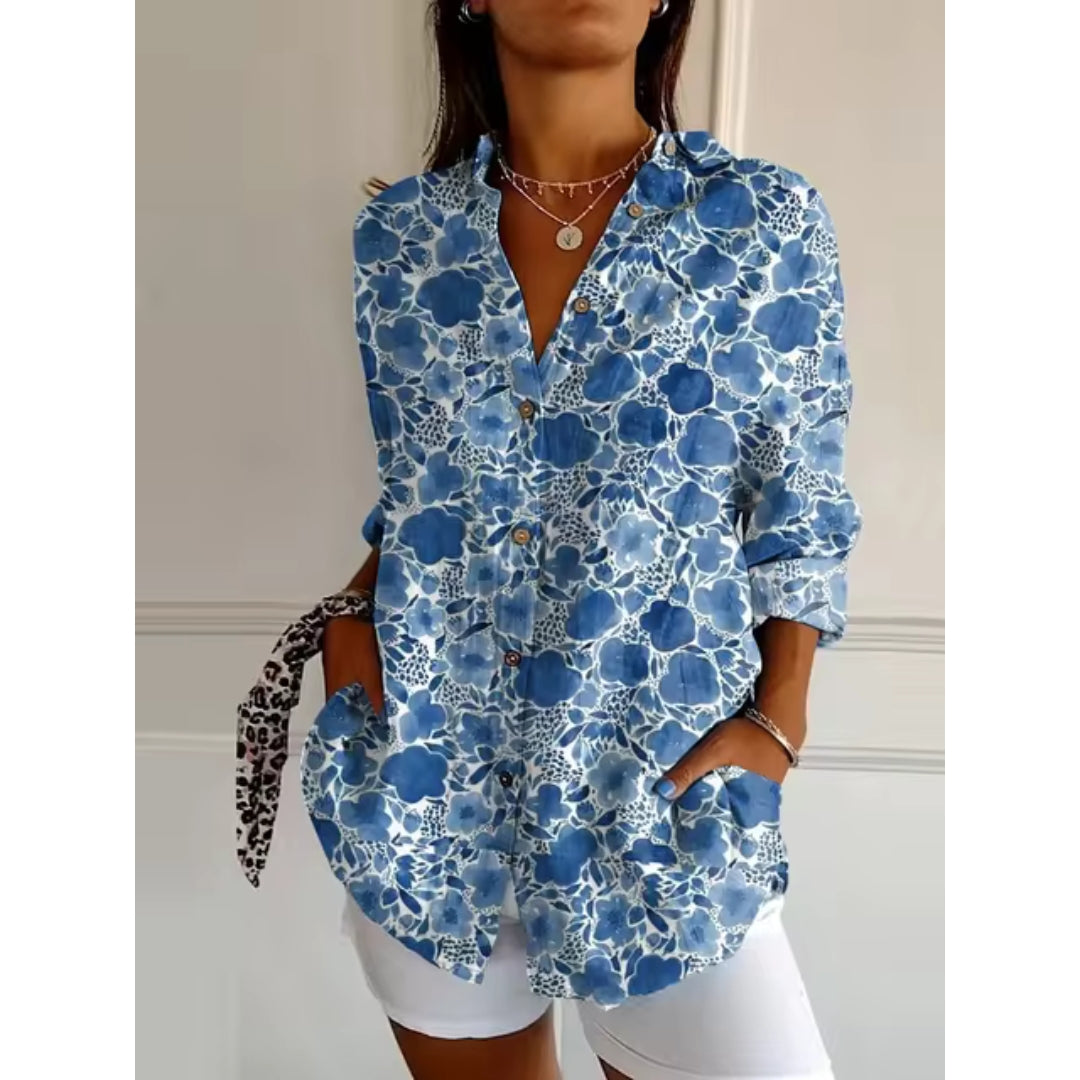 Blumenbluse mit Knöpfen für Frauen