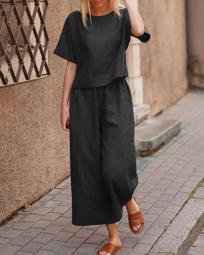 Leichtes Set mit Top und Hose | natürliche Textur | Frisch und bequem