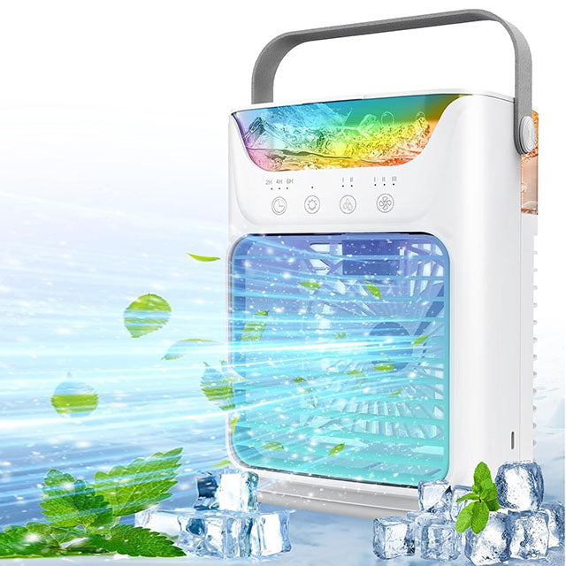 Tragbarer AC-Ventilator mit 3 Geschwindigkeitsstufen und bunter LED-Beleuchtung