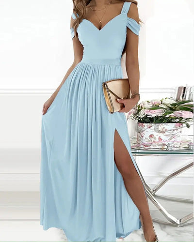 Elegantes Damenkleid mit offener Schulter und Schlitz in Maxilänge