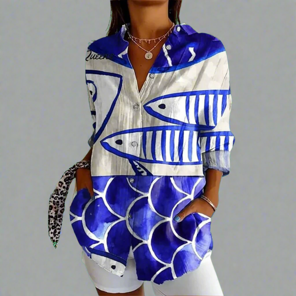 Klassische Bluse aus hochwertigem Stoff mit handgefertigten Details