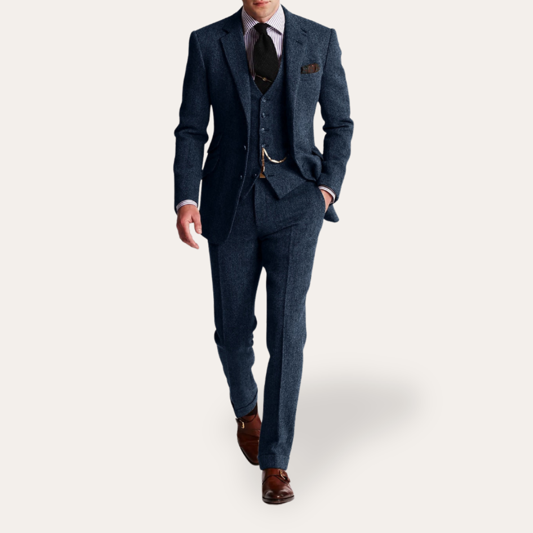 Herren Tweed Anzug 3-teilig Slim Fit Business Festlich