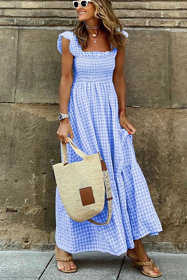 Rosie - elegantes, kariertes langes Kleid