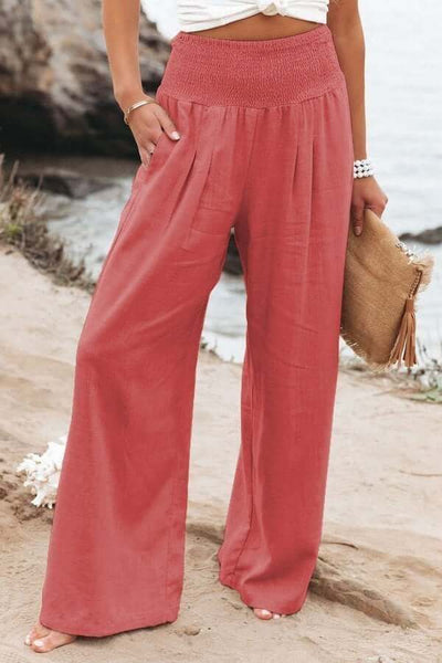 Pantalon Damen aus natürliche Textur Breezeflow elastischer Bund weiter Schnitt Sommer 2025