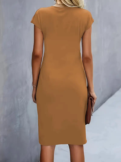 Elizabeth - Einfarbiges Kleid mit Rundhalsausschnitt