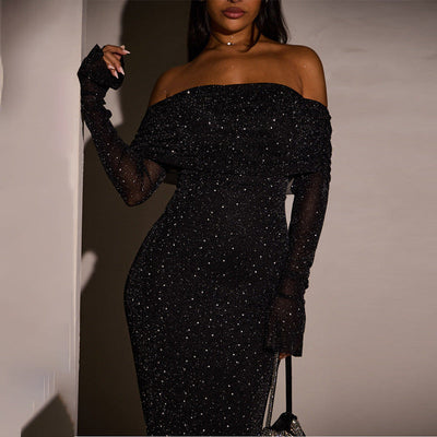 Liz - Paillettenbesetztes schulterfreies Kleid für Frauen
