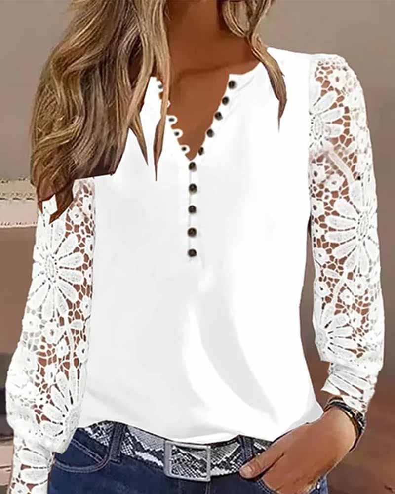 Jasmine - Bluse mit Knopfverschluss und Ärmeln aus Spitze