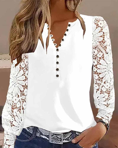 Jasmine - Bluse mit Knopfverschluss und Ärmeln aus Spitze