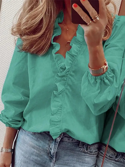 Lauren - lässige Bluse mit langen Ärmeln und V-Ausschnitt