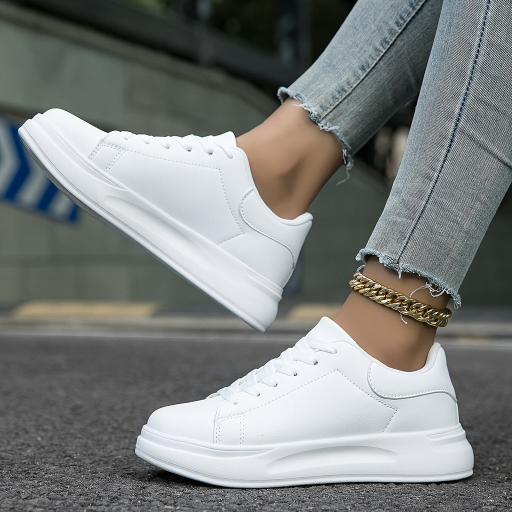 Weiße Clean-PU Leder-Sneakers für Frauen
