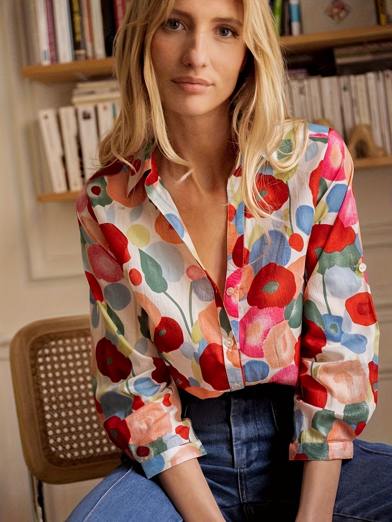 Bluse Vienna Damen rot mit Blumenmuster stilvoll feminin Sommer