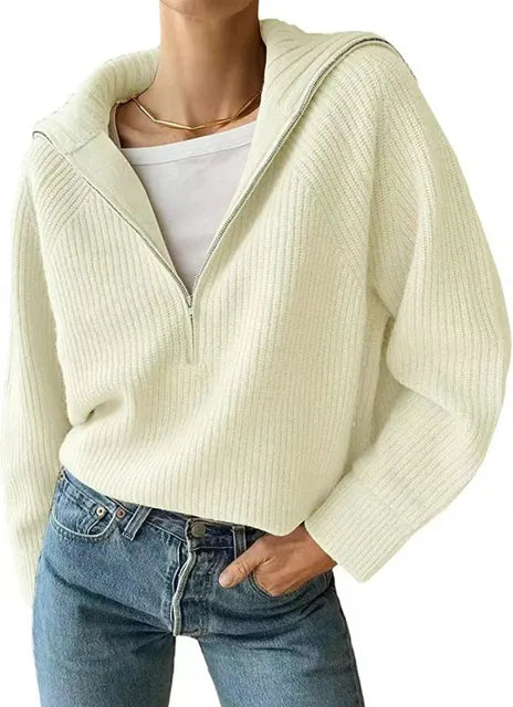Stretch-Strickpullover mit hohem Halsausschnitt und Reißverschluss