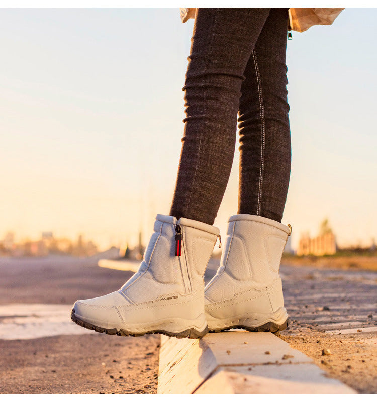 Damen-Winterstiefel mit seitlichem Reißverschluss – wasserdichte, rutschfeste, strapazierfähige Schneestiefel mit warmem Futter