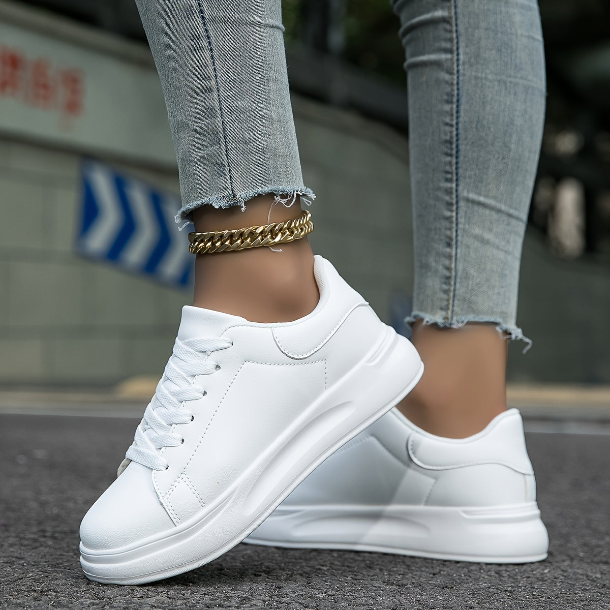 Weiße Clean-PU Leder-Sneakers für Frauen