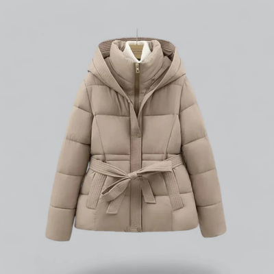 Frauen Winter Gürtel Puffer Kapuze Jacke | Kurz