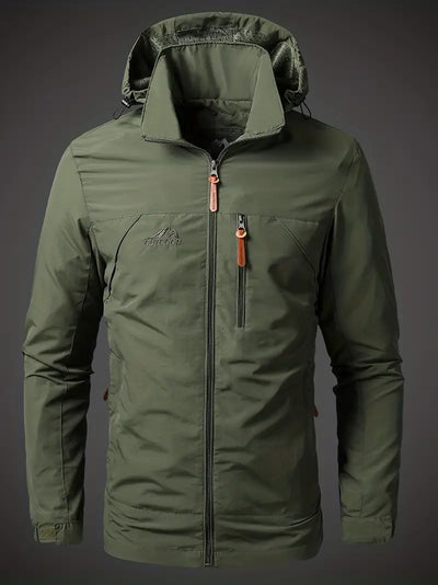 Wasserdichte Herren-Regenjacke mit Kapuze und Reißverschlusstaschen für den Außenbereich