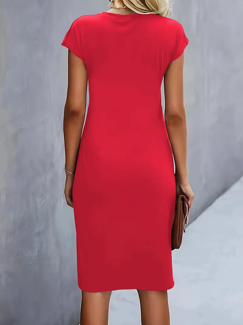 Elizabeth - Einfarbiges Kleid mit Rundhalsausschnitt