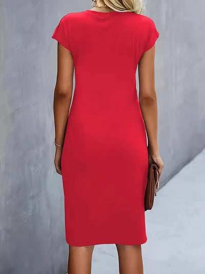Elizabeth - Einfarbiges Kleid mit Rundhalsausschnitt