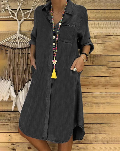 Hemdblusenkleid für Frauen - Lockere Passform - Knopfverschluss - Dreiviertelärmel - Lässiger Look