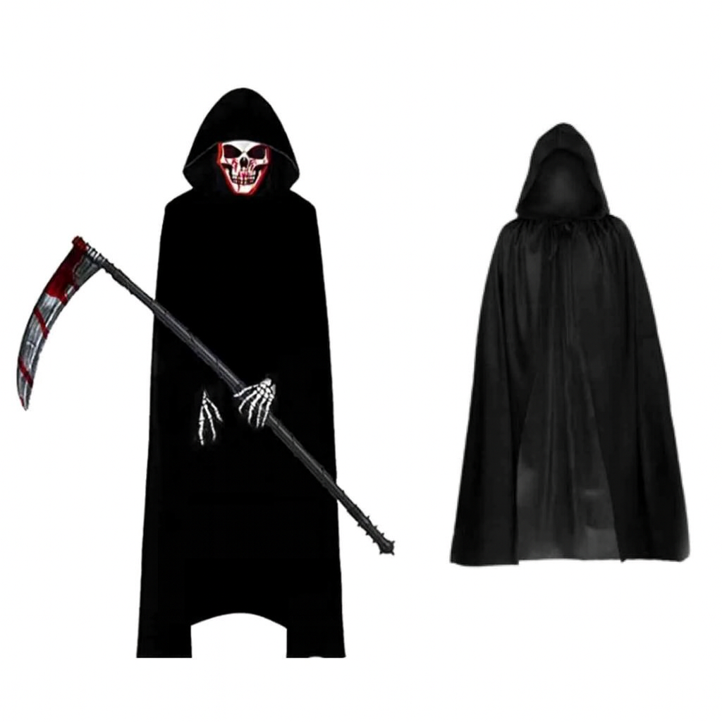 Grimora Set | Zubehör für Halloween-Umhang, Skelettmasken und Sichel