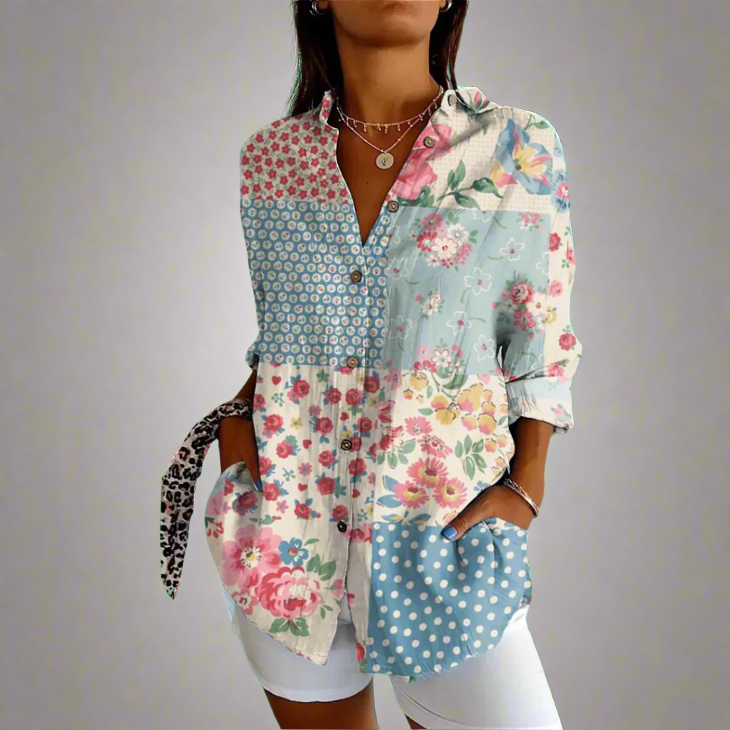 Klassische Bluse aus hochwertigem Stoff mit handgefertigten Details