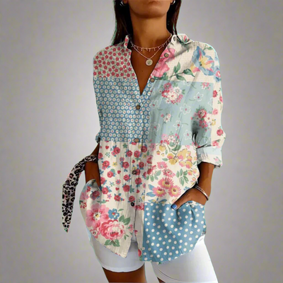 Klassische Bluse aus hochwertigem Stoff mit handgefertigten Details