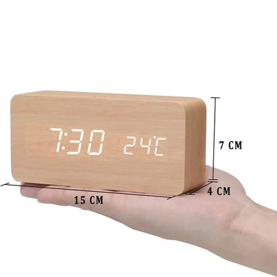 Digitaler Wecker aus Holz - LED-Anzeige, Sprachsteuerung, einstellbare Helligkeit