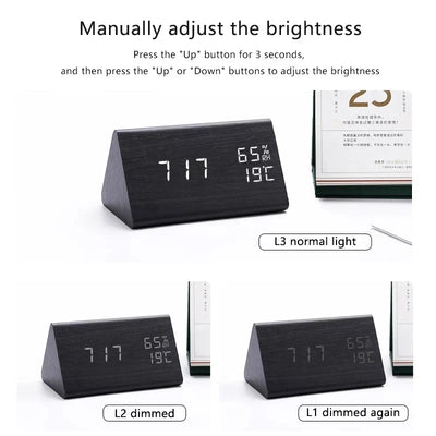 Digitaler Wecker aus Holz - LED-Anzeige, Sprachsteuerung, einstellbare Helligkeit