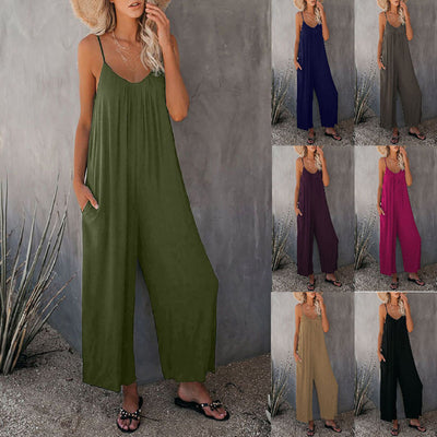 Jumpsuit für Frauen - ärmellos mit Spaghettiträgern - lockerer Schnitt - leicht und atmungsaktiv